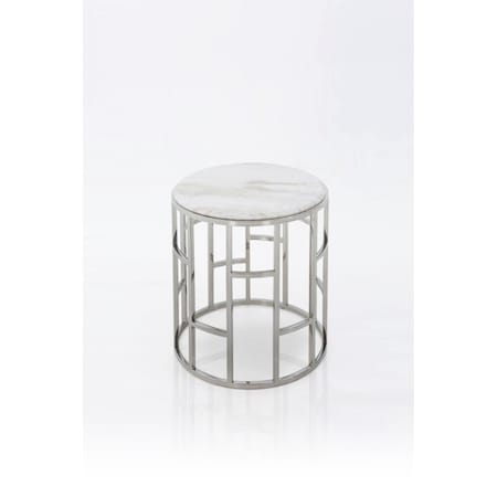 Gfancy Fixtures Stylish Silver & Marble Round Geometric End Or Side Table White GF3679991